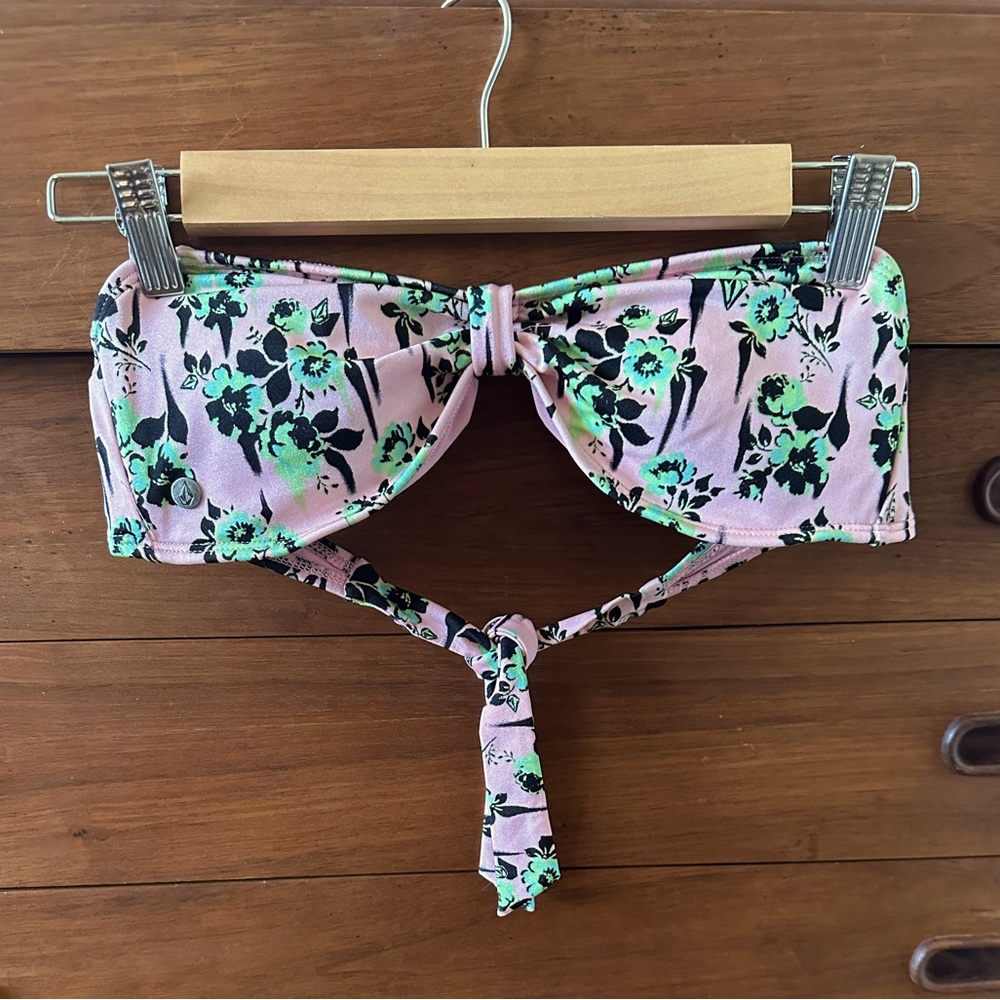 Women’s Volcom Pink and Green Floral Swim Top